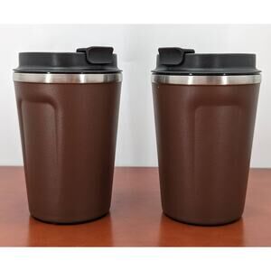 Asobu NWT Pair of 13oz Metal Coffee Tumblers Twist Plastic Lids Slight Damage